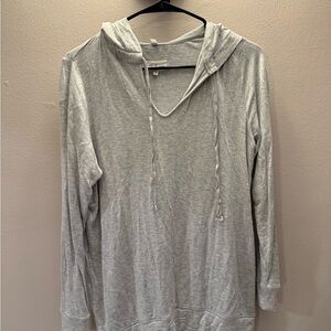 Lou & Grey Womens Heathered Grey V-Neck Hoodie Pullover Sweatshirt XS